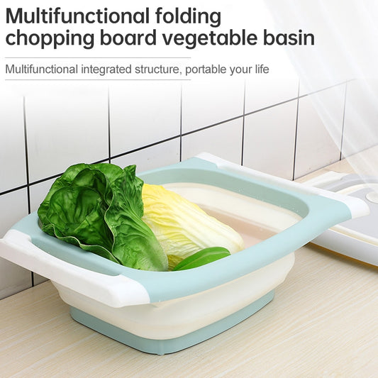 Multifunctional Cutting Board Kitchen Foldable Vegetable Washing Basin, Pink
