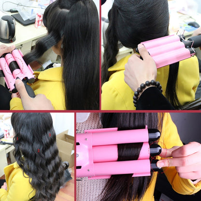 20-32m Automatic Ceramic Perm Splint Hair Curler 3 Barrels Big Wave Hair Curling Iron Tools, 32mm