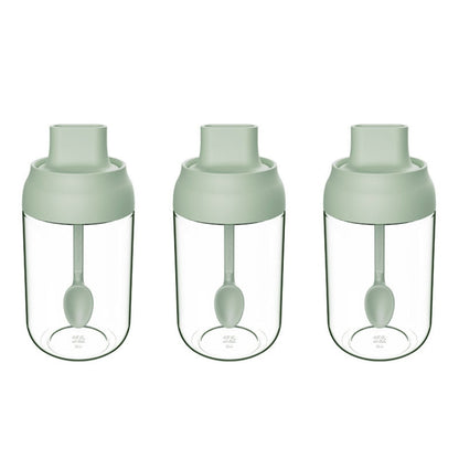 3 PCS Macaron Ribbon Moisture-Proof Lid Spoon One Seasoning Jar Glass Seasoning Bottle with Label, Seasoning Bottle, Honey Bottle, Brush Oil Bottle