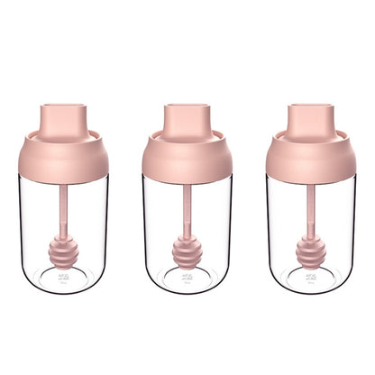 3 PCS Macaron Ribbon Moisture-Proof Lid Spoon One Seasoning Jar Glass Seasoning Bottle with Label, Seasoning Bottle, Honey Bottle, Brush Oil Bottle