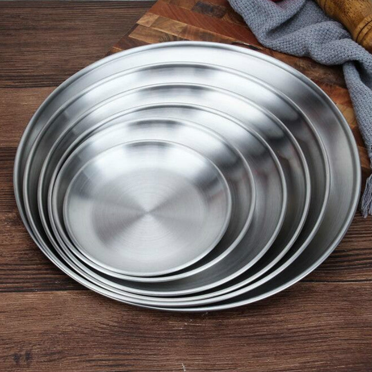 Stainless Steel Thickened Round Plate Cafe Tray Fruit Cake Plate Bone Plate Dish Shallow Plate, 14cm Brushed Matte Silver, 17cm Brushed Matte Silver, 20cm Brushed Matte Silver, 23cm Brushed Matte Silver, 26cm Brushed Matte Silver�����������������������...