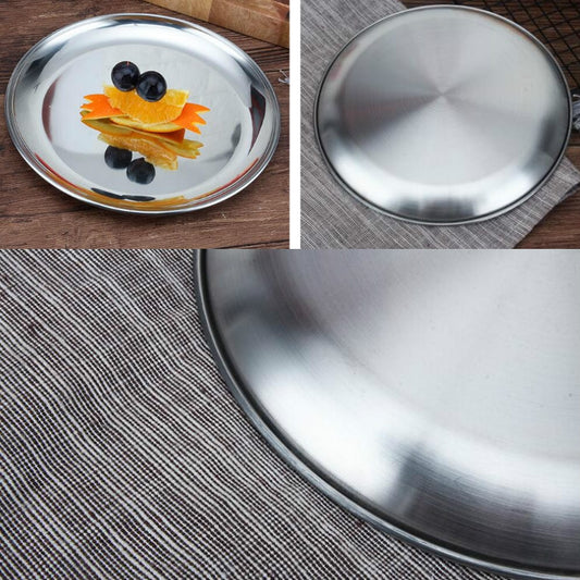 Stainless Steel Thickened Round Plate Cafe Tray Fruit Cake Plate Bone Plate Dish Shallow Plate, 14cm Brushed Matte Silver, 17cm Brushed Matte Silver, 20cm Brushed Matte Silver, 23cm Brushed Matte Silver, 26cm Brushed Matte Silver�����������������������...