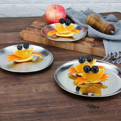 Stainless Steel Thickened Round Plate Cafe Tray Fruit Cake Plate Bone Plate Dish Shallow Plate, 14cm Brushed Matte Silver, 17cm Brushed Matte Silver, 20cm Brushed Matte Silver, 23cm Brushed Matte Silver, 26cm Brushed Matte Silver�����������������������...