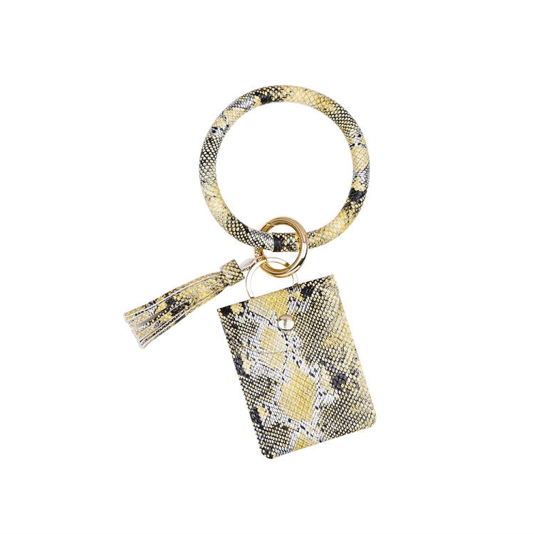 Wrist Keychain Coin Purse PU Leather Snake Print Bracelet Card Case, White, Yellow, Green, Red, Black