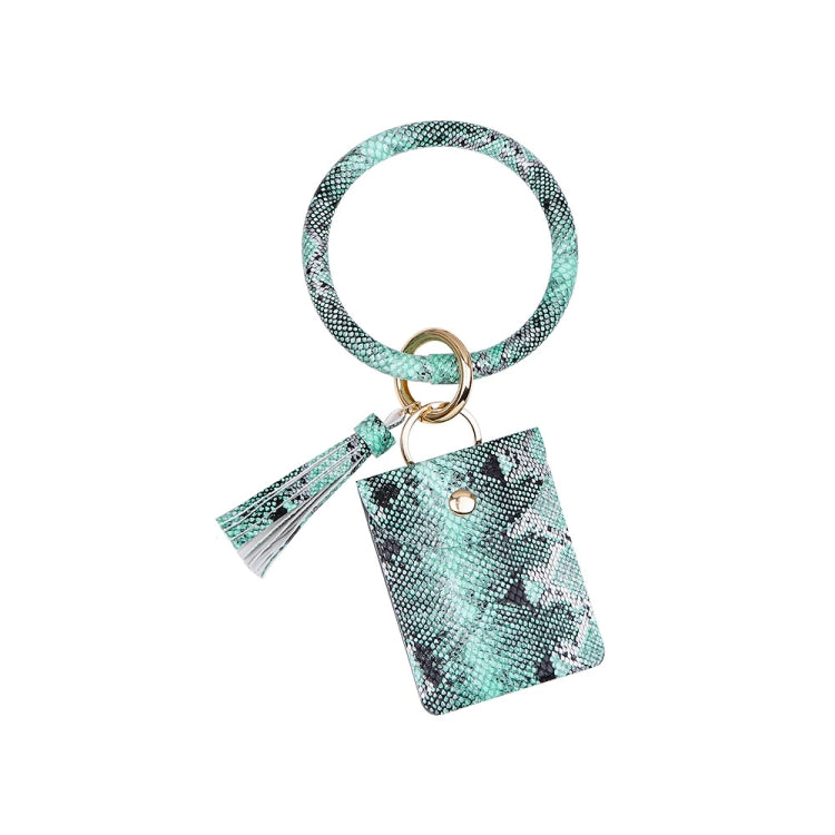 Wrist Keychain Coin Purse PU Leather Snake Print Bracelet Card Case, White, Yellow, Green, Red, Black
