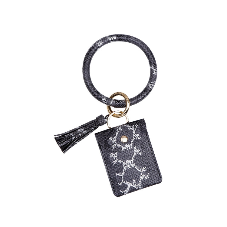 Wrist Keychain Coin Purse PU Leather Snake Print Bracelet Card Case, White, Yellow, Green, Red, Black