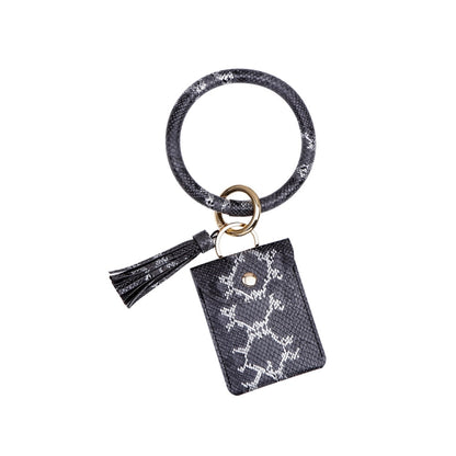 Wrist Keychain Coin Purse PU Leather Snake Print Bracelet Card Case, White, Yellow, Green, Red, Black