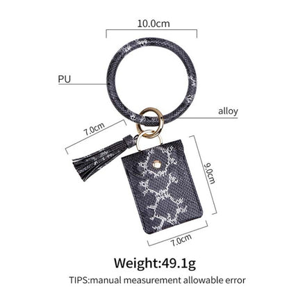 Wrist Keychain Coin Purse PU Leather Snake Print Bracelet Card Case, White, Yellow, Green, Red, Black