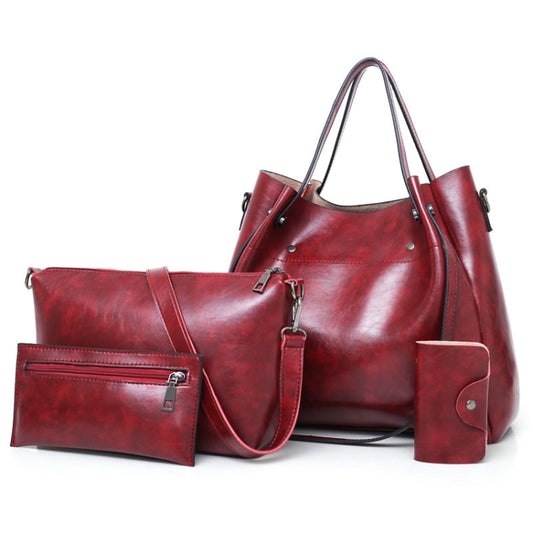 4 in 1 Ladies Retro Handbag Fashion Large Capacity Sub-Diagonal Bucket Bag, Red Eine, Light Grey, Black, Brown