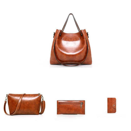 4 in 1 Ladies Retro Handbag Fashion Large Capacity Sub-Diagonal Bucket Bag, Red Eine, Light Grey, Black, Brown