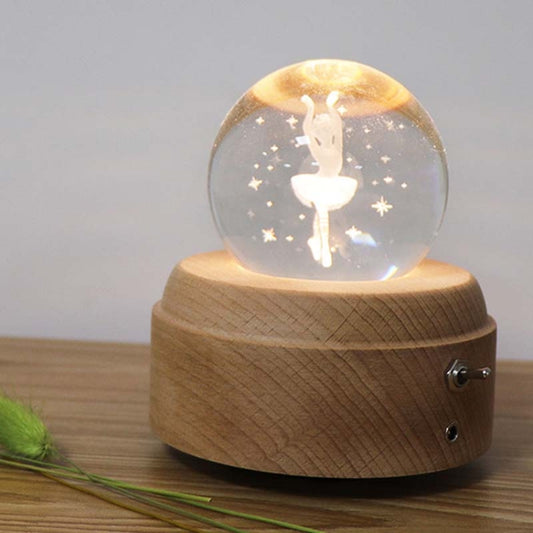 Girl Bedside Lamp Crystal Ball Wooden Base Music Box Charging Glow Rotating Night Light, Random Music, Ballet, Castle, Unicorn, Flying Pig, Dogs, Drawing Girl, Whale, Deer, Deer Head, Cat, Mermaid, Dandelion, Balloon Bear, Christmas Tree, Double Pig���...