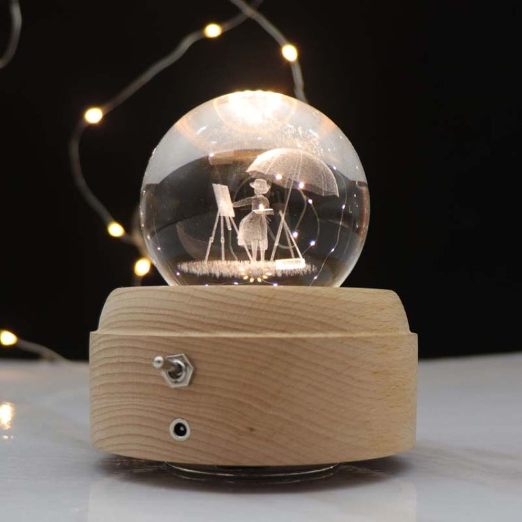 Girl Bedside Lamp Crystal Ball Wooden Base Music Box Charging Glow Rotating Night Light, Random Music, Ballet, Castle, Unicorn, Flying Pig, Dogs, Drawing Girl, Whale, Deer, Deer Head, Cat, Mermaid, Dandelion, Balloon Bear, Christmas Tree, Double Pig���...
