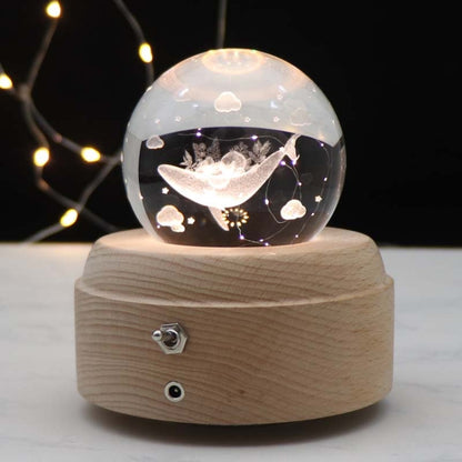 Girl Bedside Lamp Crystal Ball Wooden Base Music Box Charging Glow Rotating Night Light, Random Music, Ballet, Castle, Unicorn, Flying Pig, Dogs, Drawing Girl, Whale, Deer, Deer Head, Cat, Mermaid, Dandelion, Balloon Bear, Christmas Tree, Double Pig���...