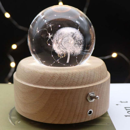 Girl Bedside Lamp Crystal Ball Wooden Base Music Box Charging Glow Rotating Night Light, Random Music, Ballet, Castle, Unicorn, Flying Pig, Dogs, Drawing Girl, Whale, Deer, Deer Head, Cat, Mermaid, Dandelion, Balloon Bear, Christmas Tree, Double Pig���...
