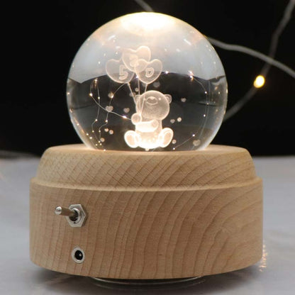 Girl Bedside Lamp Crystal Ball Wooden Base Music Box Charging Glow Rotating Night Light, Random Music, Ballet, Castle, Unicorn, Flying Pig, Dogs, Drawing Girl, Whale, Deer, Deer Head, Cat, Mermaid, Dandelion, Balloon Bear, Christmas Tree, Double Pig���...