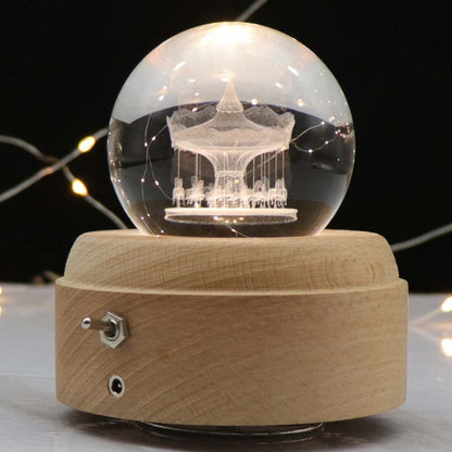 Girl Bedside Lamp Crystal Ball Wooden Base Music Box Charging Glow Rotating Night Light, Random Music, Ballet, Castle, Unicorn, Flying Pig, Dogs, Drawing Girl, Whale, Deer, Deer Head, Cat, Mermaid, Dandelion, Balloon Bear, Christmas Tree, Double Pig���...