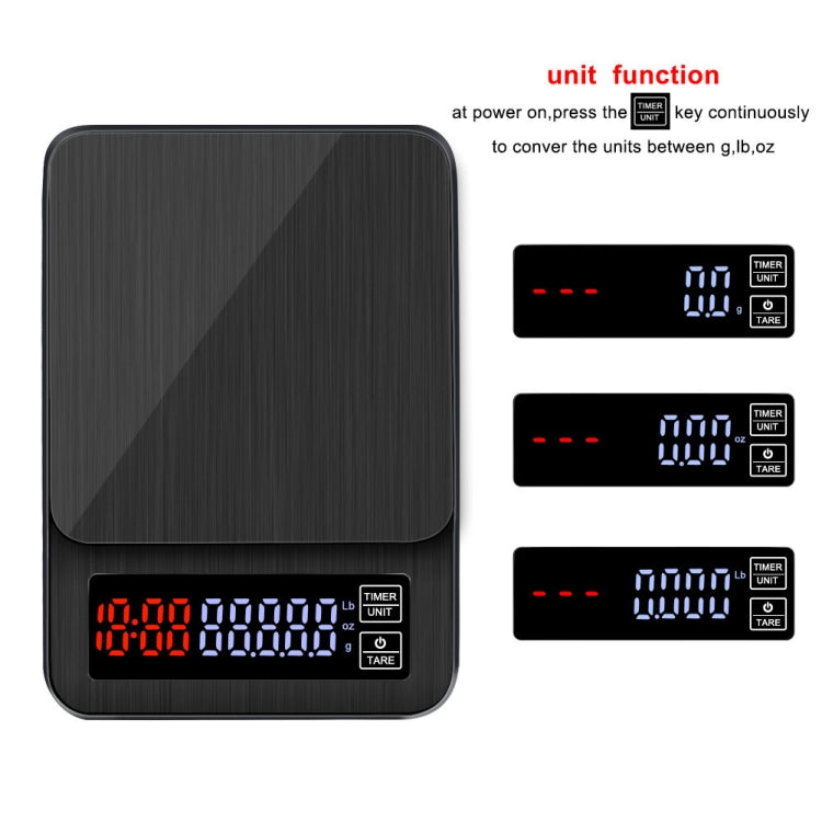 ميزان قهوة منزلي يعمل يدويًا، ميزان مطبخ ذكي مزود بمنفذ USB مع توقيت، 3 كجم/0.1 جم، 5 كجم/0.1 جم، 10 كجم/1 جم