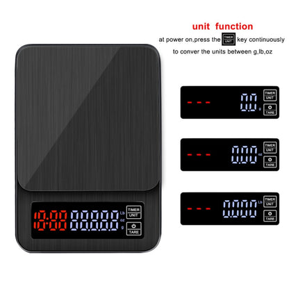 ميزان قهوة منزلي يعمل يدويًا، ميزان مطبخ ذكي مزود بمنفذ USB مع توقيت، 3 كجم/0.1 جم، 5 كجم/0.1 جم، 10 كجم/1 جم