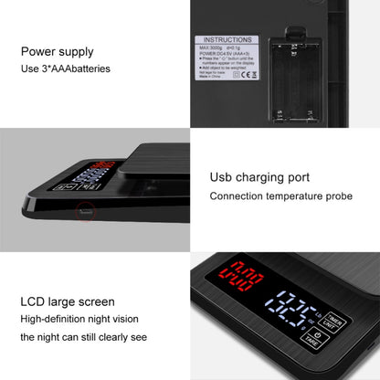 ميزان قهوة منزلي يعمل يدويًا، ميزان مطبخ ذكي مزود بمنفذ USB مع توقيت، 3 كجم/0.1 جم، 5 كجم/0.1 جم، 10 كجم/1 جم