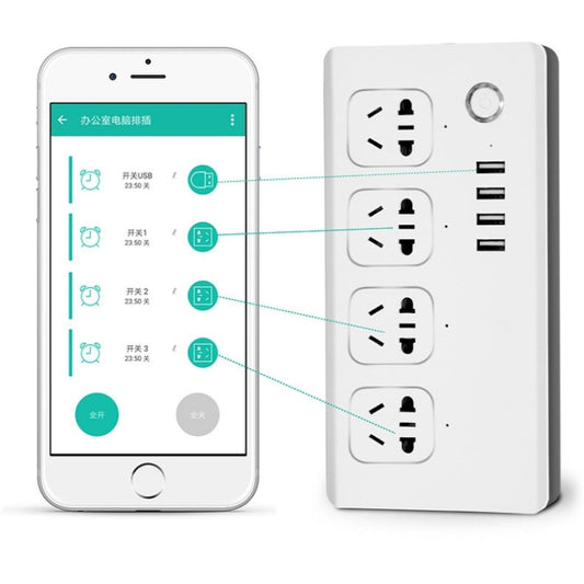 Home Office Wifi Mobile Phone Remote Control Timer Switch Voice Control Power Strip, 1.5m