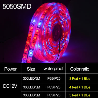 شريط إضاءة LED كامل الطيف SMD 5050 بطول 5 أمتار و300 مصباح LED، مناسب للزراعة المائية في البيوت الزجاجية، مقاوم للماء
