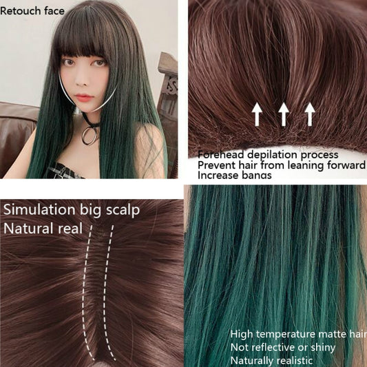 Gradient Color Long Straight Hair Wig Female Chemical Fiber Headgear Simulation Hair, Malachite Green Gradient 65CM, Milk Tea Gradient 65CM, Haze Purple Gradient 65CM