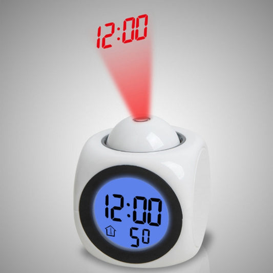 ساعة منبه متعددة الوظائف مع صوت وساعة عرض LED، لون أبيض بدون كابل USB، لون أسود + كابل USB