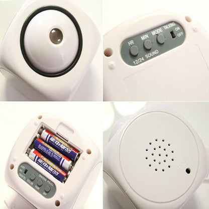 ساعة منبه متعددة الوظائف مع صوت وساعة عرض LED، لون أبيض بدون كابل USB، لون أسود + كابل USB