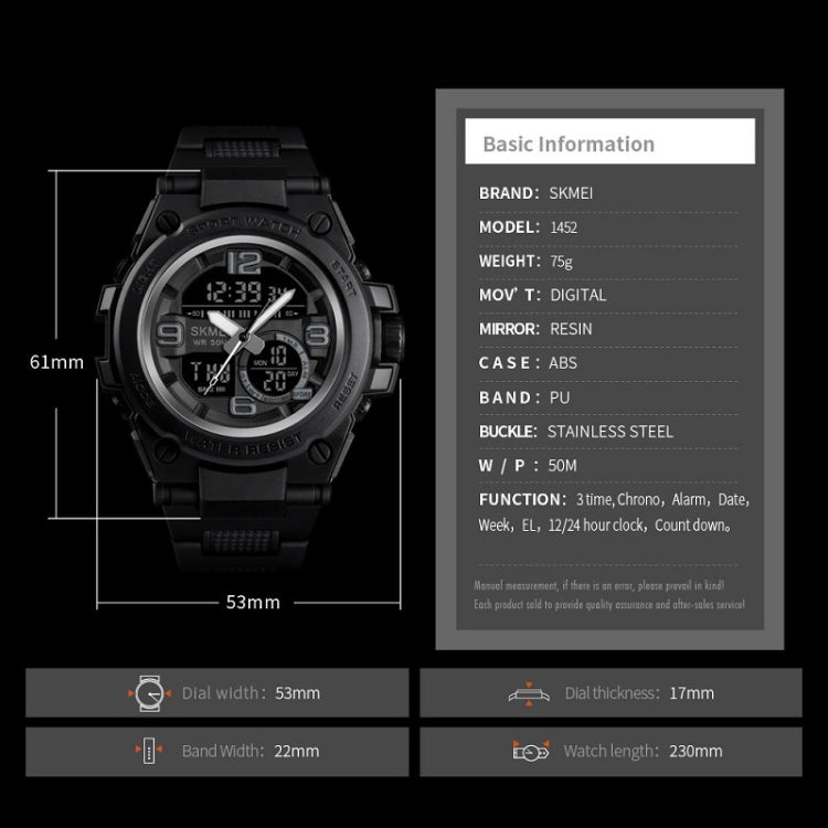SKMEI 1452 Outdoor Sports Electronic Watch Multifunctional Waterproof Watch