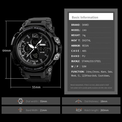 SKMEI 1343 Men Outdoor Sports Waterproof Watch Student Digital Watch