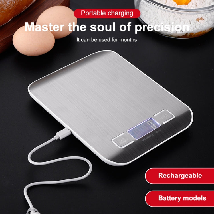Stainless Steel Small Food Electronic Scale Kitchen Portable Baking Electronic Scale, 5kg/1g (Battery Model White), 5kg/1g (Battery Model Black), 10kg/1g (Battery Model White), 5kg/1g (Rechargeable White), 10kg/1g (Rechargeable White)������������������...