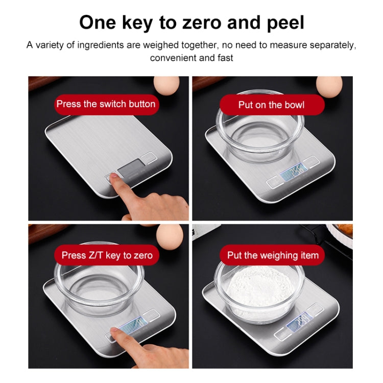 Stainless Steel Small Food Electronic Scale Kitchen Portable Baking Electronic Scale, 5kg/1g (Battery Model White), 5kg/1g (Battery Model Black), 10kg/1g (Battery Model White), 5kg/1g (Rechargeable White), 10kg/1g (Rechargeable White)������������������...