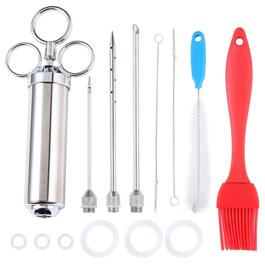 304 Stainless Steel Seasoning Syringe Barbecue Tool Turkey Needle Set, 14 in 1 with Storage Bag