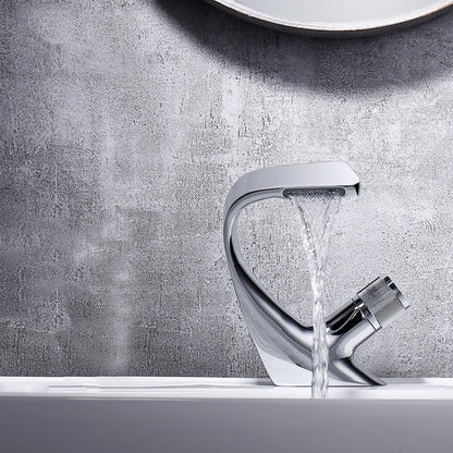 Basin Waterfall Type Hot & Cold Water All-Copper Faucet Bathroom Sanitary Ware, Electroplating Silver, Black, Electroplating Gold, Black Gold