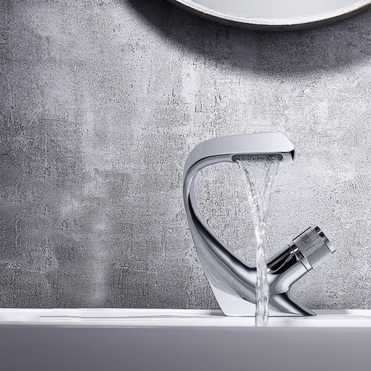 Basin Waterfall Type Hot & Cold Water All-Copper Faucet Bathroom Sanitary Ware, Electroplating Silver, Black, Electroplating Gold, Black Gold
