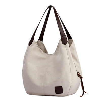 Canvas Bag Simple Wild Lady Retro Art Casual Bag Single Shoulder Bag, Lake Blue, Beige, Purple Coffee, Gray, Coffee, Black
