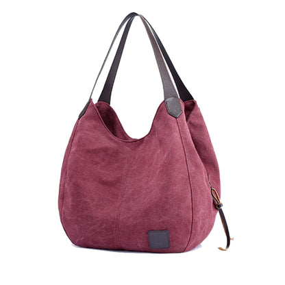 Canvas Bag Simple Wild Lady Retro Art Casual Bag Single Shoulder Bag, Lake Blue, Beige, Purple Coffee, Gray, Coffee, Black