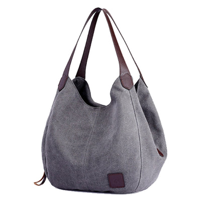 Canvas Bag Simple Wild Lady Retro Art Casual Bag Single Shoulder Bag, Lake Blue, Beige, Purple Coffee, Gray, Coffee, Black