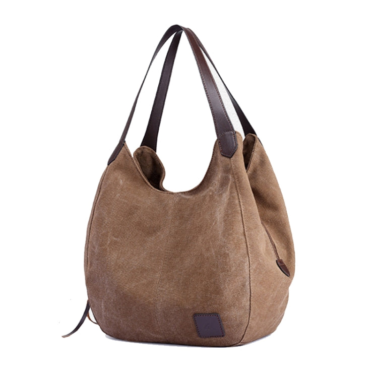 Canvas Bag Simple Wild Lady Retro Art Casual Bag Single Shoulder Bag, Lake Blue, Beige, Purple Coffee, Gray, Coffee, Black