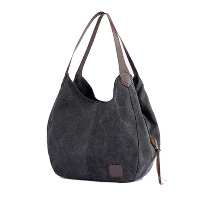 Canvas Bag Simple Wild Lady Retro Art Casual Bag Single Shoulder Bag, Lake Blue, Beige, Purple Coffee, Gray, Coffee, Black