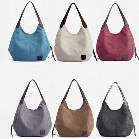 Canvas Bag Simple Wild Lady Retro Art Casual Bag Single Shoulder Bag, Lake Blue, Beige, Purple Coffee, Gray, Coffee, Black