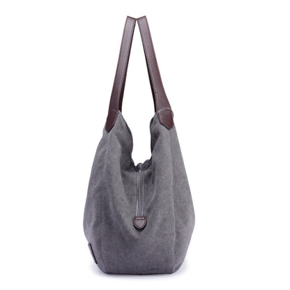 Canvas Bag Simple Wild Lady Retro Art Casual Bag Single Shoulder Bag, Lake Blue, Beige, Purple Coffee, Gray, Coffee, Black