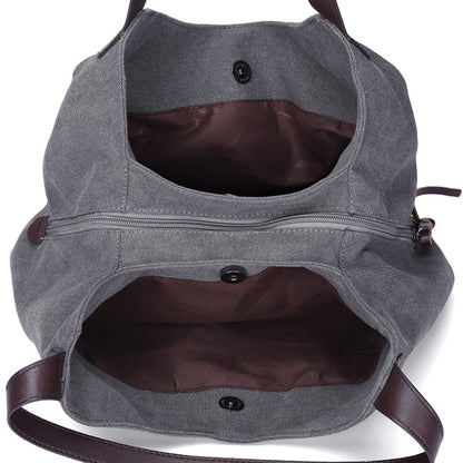 Canvas Bag Simple Wild Lady Retro Art Casual Bag Single Shoulder Bag, Lake Blue, Beige, Purple Coffee, Gray, Coffee, Black