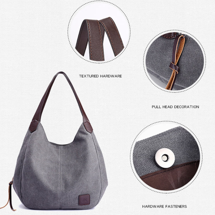 Canvas Bag Simple Wild Lady Retro Art Casual Bag Single Shoulder Bag, Lake Blue, Beige, Purple Coffee, Gray, Coffee, Black