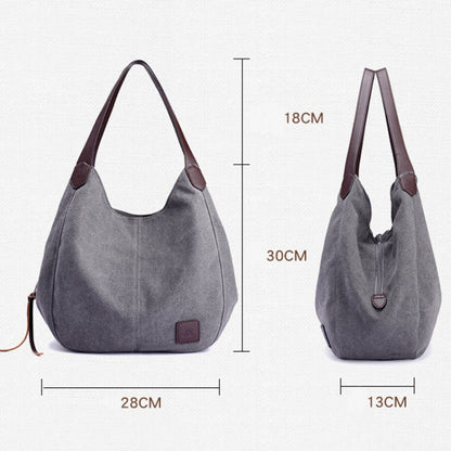 Canvas Bag Simple Wild Lady Retro Art Casual Bag Single Shoulder Bag, Lake Blue, Beige, Purple Coffee, Gray, Coffee, Black