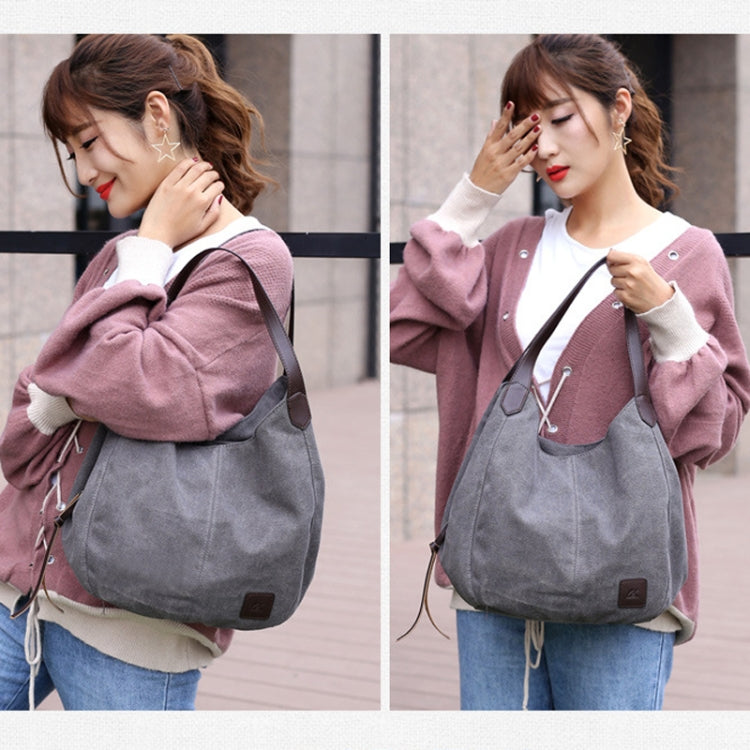 Canvas Bag Simple Wild Lady Retro Art Casual Bag Single Shoulder Bag, Lake Blue, Beige, Purple Coffee, Gray, Coffee, Black