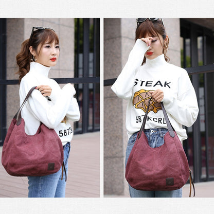 Canvas Bag Simple Wild Lady Retro Art Casual Bag Single Shoulder Bag, Lake Blue, Beige, Purple Coffee, Gray, Coffee, Black