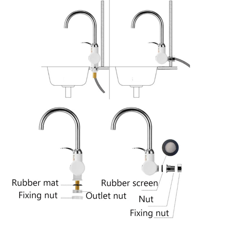 Kitchen Instant Electric Hot Water Faucet Hot & Cold Water Heater EU Plug, Lamp Display Lower Water Inlet, Lamp Display Side Water Inlet, Lamp Display Leakage Protection Lower Water Inlet, Lamp Shows Leakage Protection Side Water Inlet�����������������...