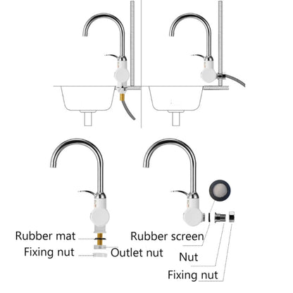 Kitchen Instant Electric Hot Water Faucet Hot & Cold Water Heater EU Plug, Lamp Display Lower Water Inlet, Lamp Display Side Water Inlet, Lamp Display Leakage Protection Lower Water Inlet, Lamp Shows Leakage Protection Side Water Inlet�����������������...
