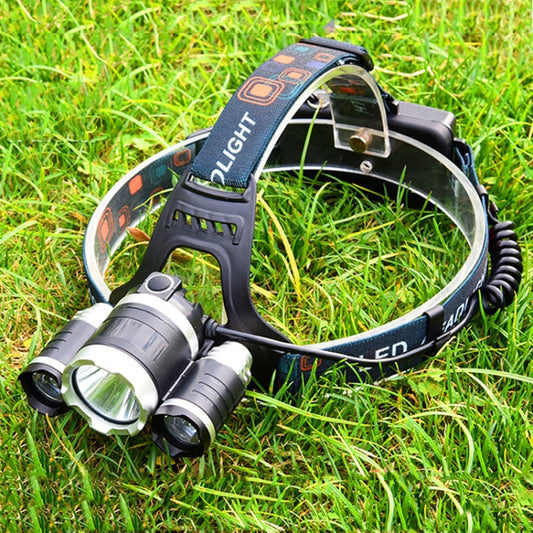 Strong Light Long-Range Rechargeable Three-Head Lamp Outdoor Fishing Lamp Led Head-Mounted Flashlight (2 Batteries+EU Plug), (3T6 Without Battery), (3T6 2 Batteries), (1T6 x 2XPE Without Battery), 2 Batteries+EU Plug